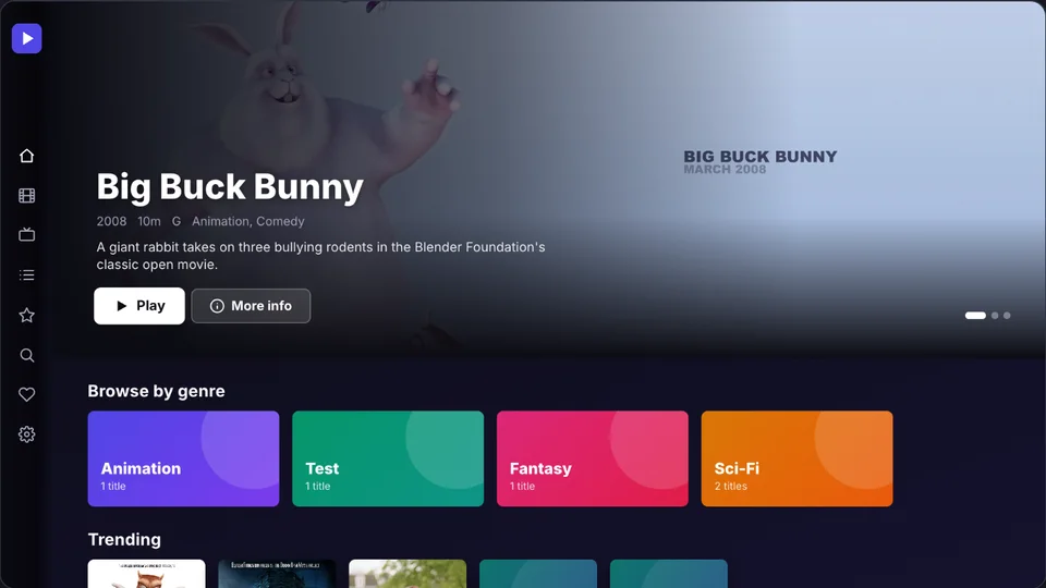 A streaming app made with Tellyport Studio