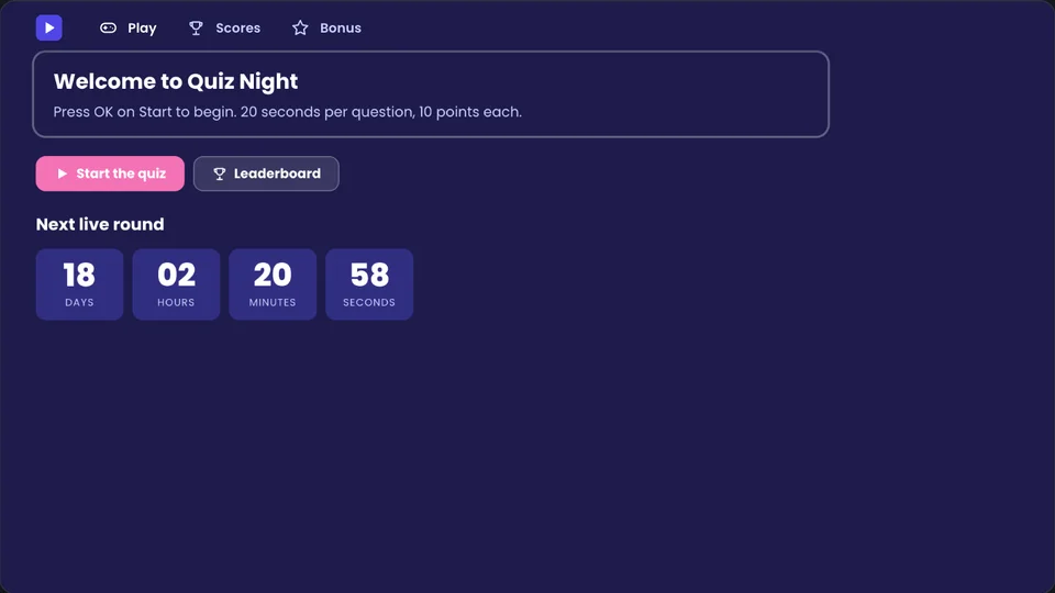 A quiz app made with Tellyport Studio